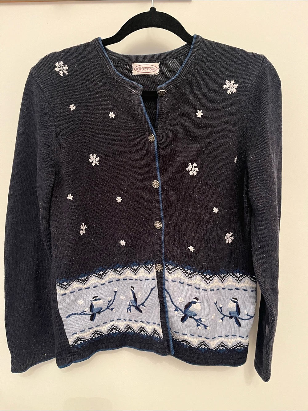Northern Reflections Dark Blue Snowflake & Bird Button-Front Cardigan